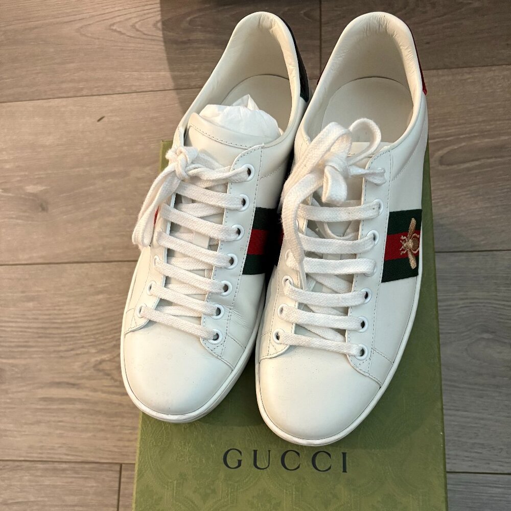 Gucci Women's White Sneakers with Red and Green Accents